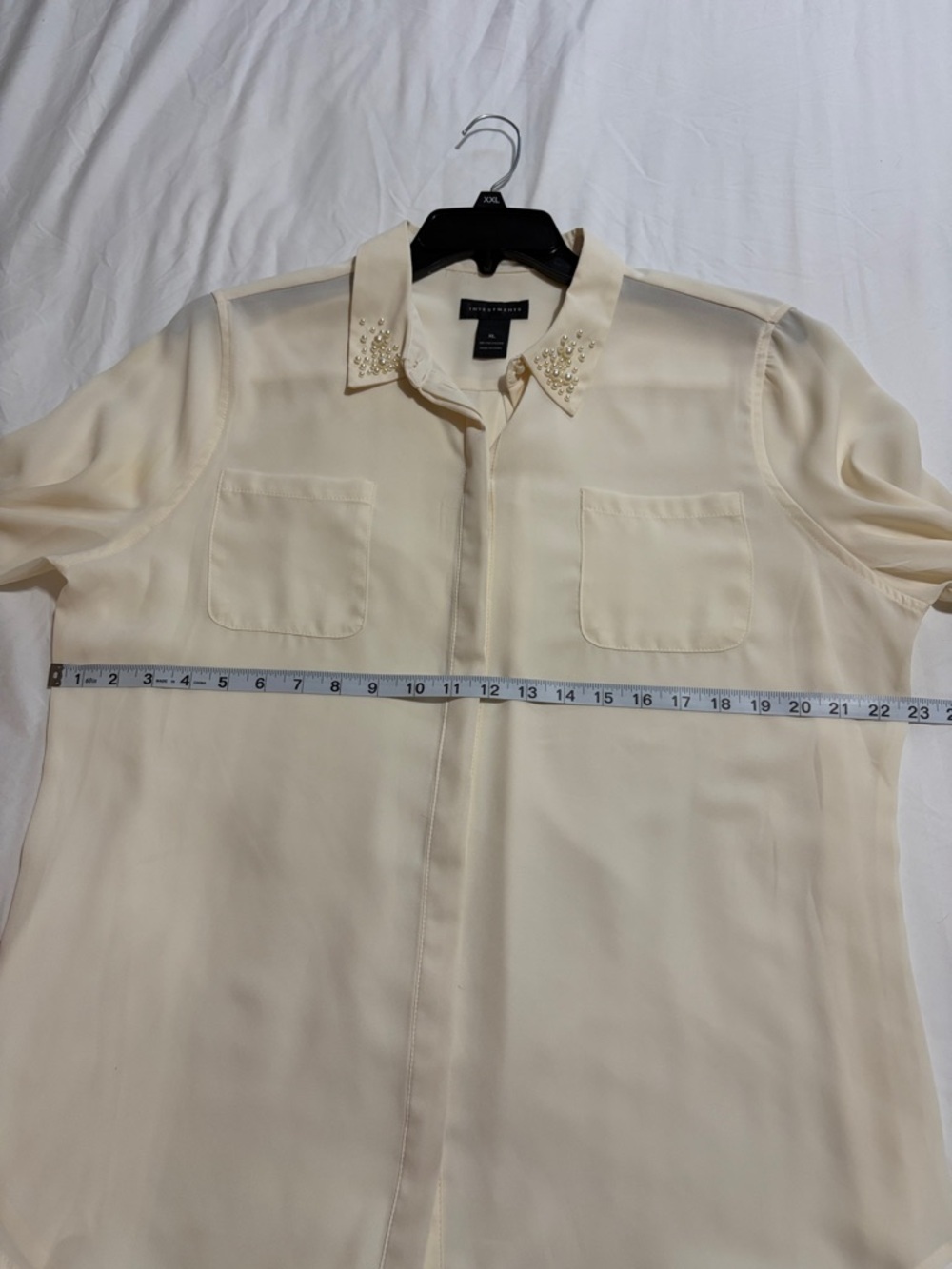 Investments Cream Beaded Collar Button-Down Blouse - Picture 7 of 9